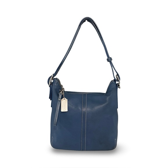 Coach Vintage Distressed Blue Leather Legacy Slim Duffel Convertible Crossbody - Picture 1 of 9